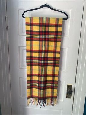 Talbots Yellow Plaid Cashmere Waterweave Scarf